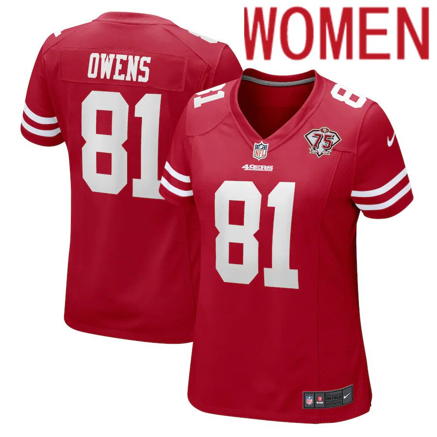 Women San Francisco 49ers #81 Terrell Owens Nike Scarlet 75th Anniversary Retired Player Game NFL Jersey->women nfl jersey->Women Jersey